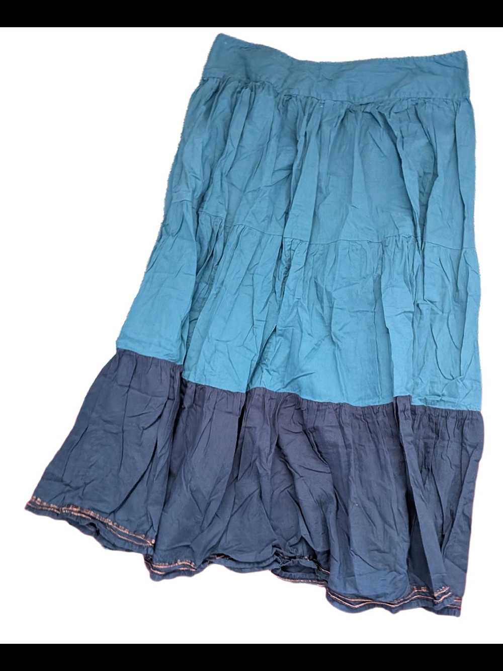 Newport News Two-Tone Blue Tiered Maxi Skirt